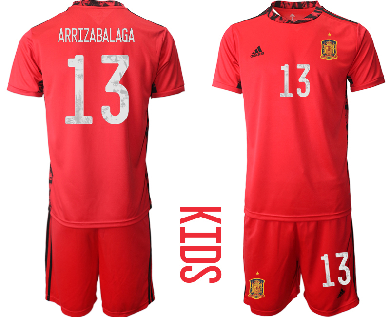 Youth 2021 European Cup Spain red goalkeeper #13 Soccer Jersey->spain jersey->Soccer Country Jersey